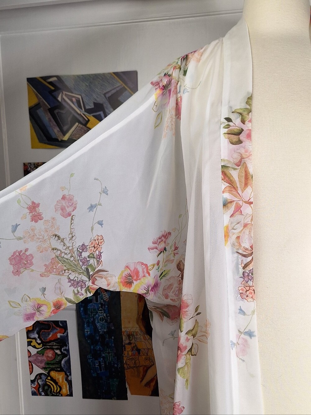 Flora Nikrooz Sheer Floral Tie Front Long Robe OS Bridal Cottagecore Romantic - Picture 4 of 7